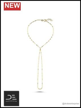 14k Real Gold Adjustable Finger Chain Bracelet Hand Jewelry Gift for Women